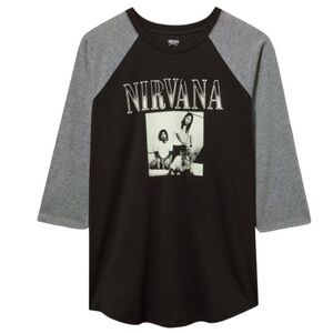 Torrid NIRVANA Black and Gray Graphic Raglan Tee